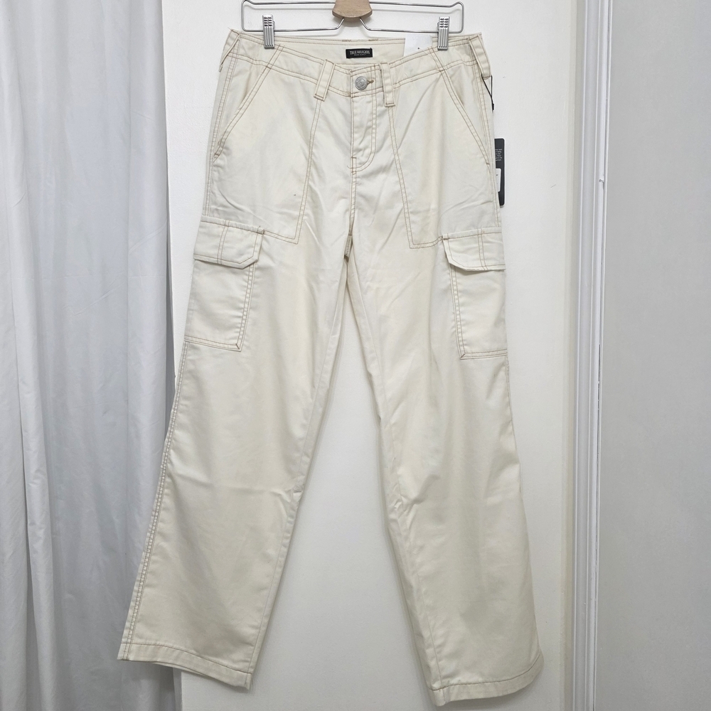 True Religion Cream Cargo Pants with Sturdy Cotton Blend